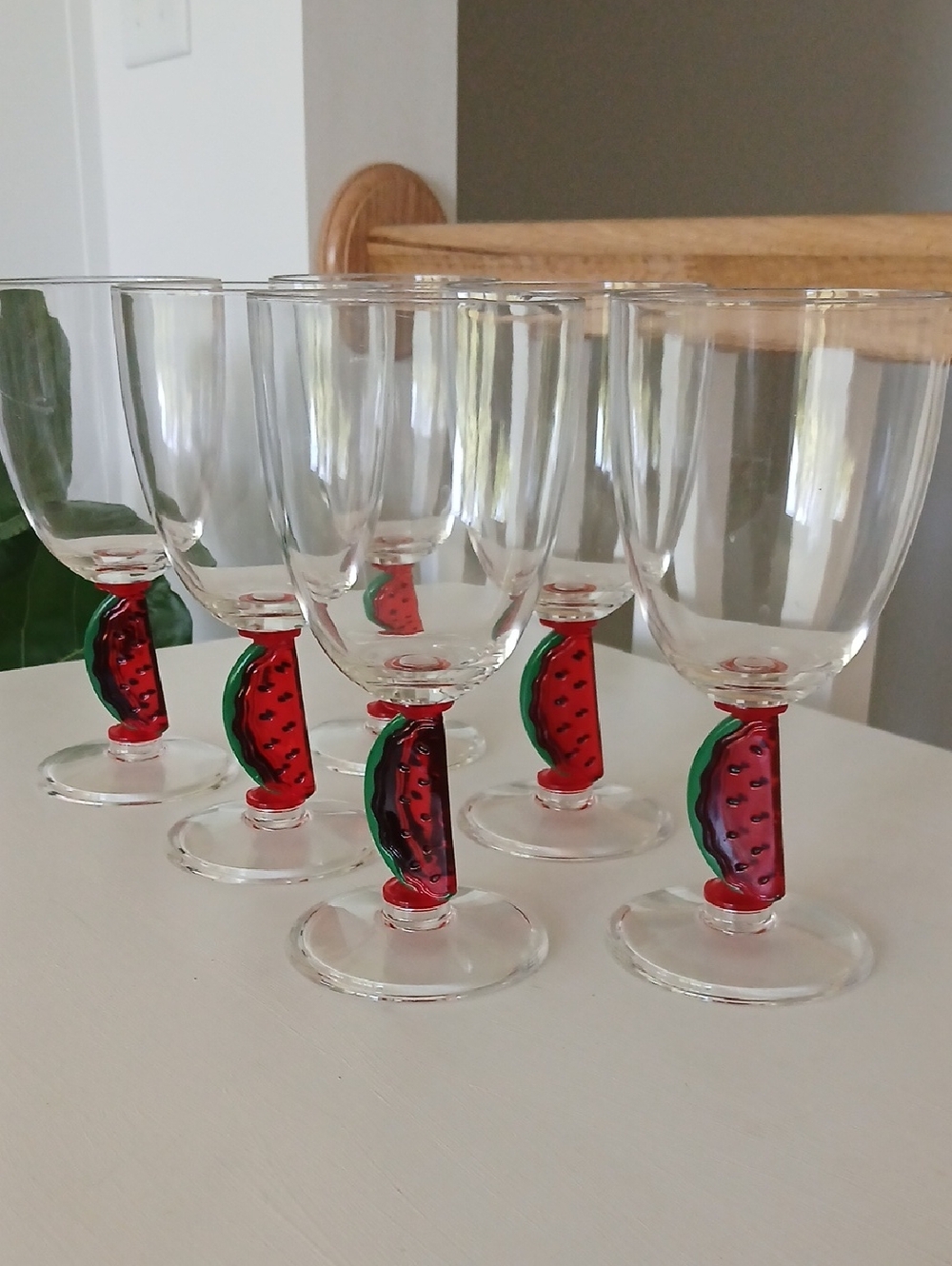 Vintage Acrylic Wine Goblets Glasses Watermelon Slice Stem 14 oz Set of 6